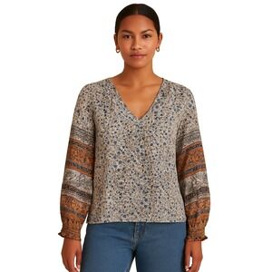 Misa Los Angeles Women Top Paisley Floral Chiffon  Sheer Short Sleeve Small